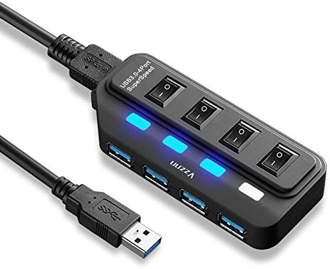 Vzznn USB Switch Selector, 2 Computers Sharing 4 USB Devices USB 2.0 Peripheral Switcher Box Hub for Mouse, Keyboard, Scanner, Printer, PCs with One-Button Swapping and 2 Pack USB A to A Cable