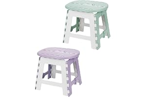 RHBLME 2 Pack Folding Step Stools for Adults Portable with Handle, 10" Tall Folding Stepping Stools for Kids, Holds Up to 300Lbs Plastic Travel Step Stool Foldable Lightweight - Used for Bedroom