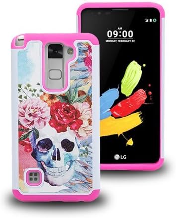 LG STYLO 2 Case, LUXCA Robust Defender [Shock Proof] Hybrid Dual Layer Ultimate Protective Back Cover for LG STYLO 2 STYLUS 2 (Cute Rose Skull )