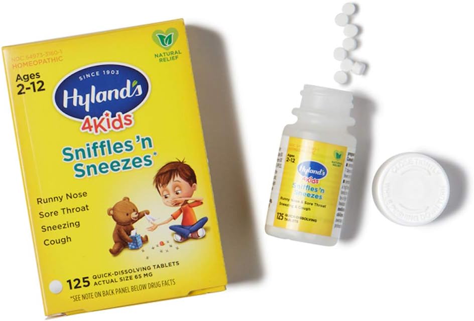 Cold Medicine with Zinc for Kids Ages 2+, Hyland's 4 Kids Sniffles n' Sneezes Tablets, Decongestant, Headache and Sinus Relief, Natural Treatment for Allergy and Common Cold Symptoms, 125 Count: Beauty