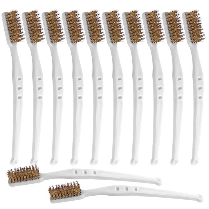 PWGHWG Pack of 12 Brass Brush Small Brass Brush 3D Printer Cleaning Set Brass Wire Brush with Plastic Handles Brass Brushes for Cleaner Dirt Welding Slags Rust