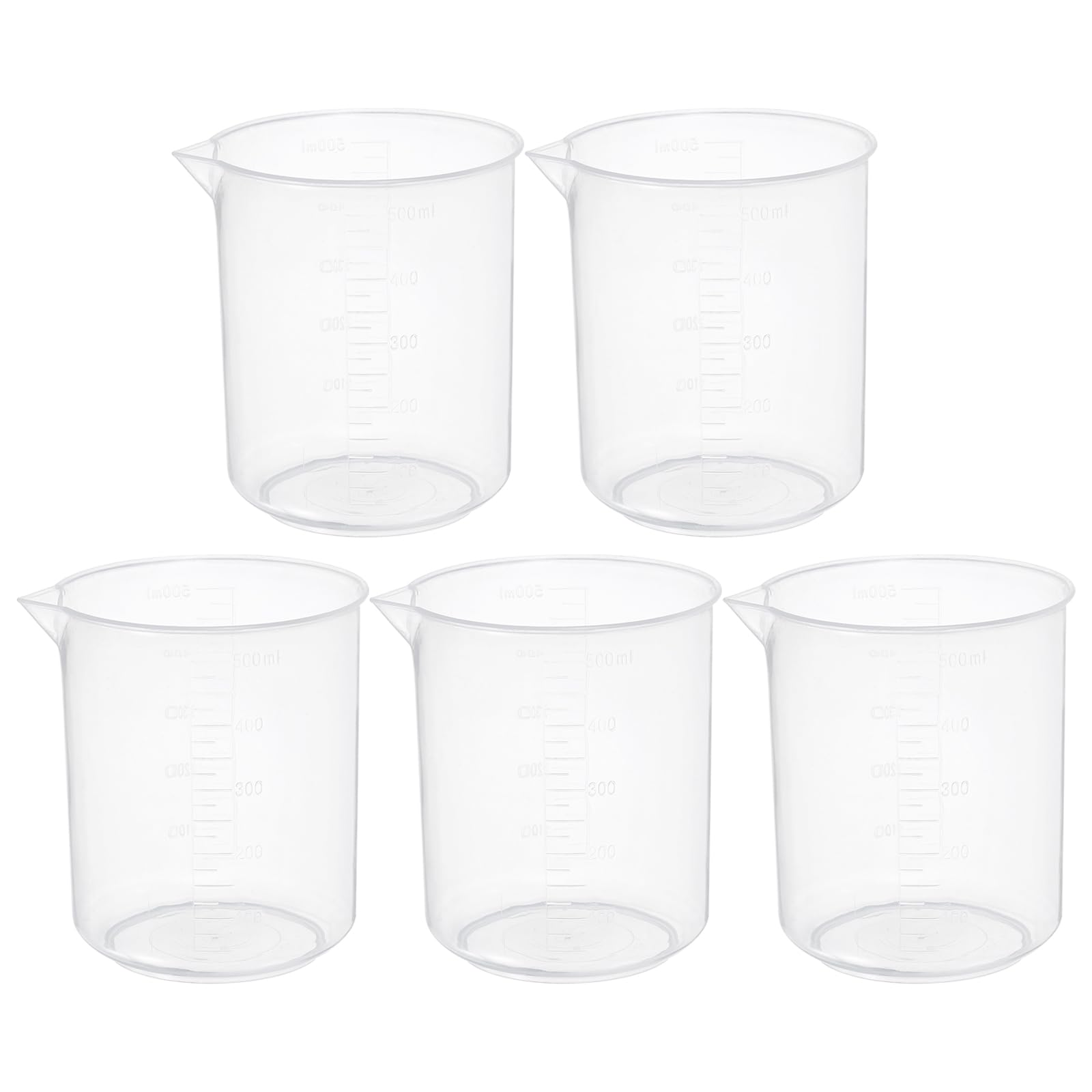 PATIKIL 500ml Measuring Cups, 5Pcs Polypropylene Beakers Graduated Measuring Pitcher Beakers with and Spout for Lab Experiments, Baking and Cooking, Transparent