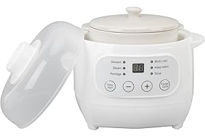 Electric Stew Cooker with Timer and Steam Basket, Ceramic Automatic Cooking Pot, Electric Stew Pot for Soup Porridge, Ideal f