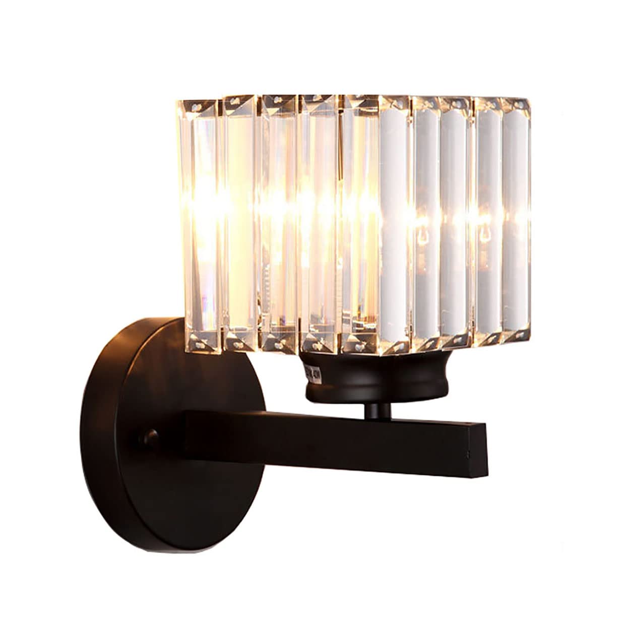 Sxtiger Retro Crystal Wall Light Sconce, E27 Modern Black Crystal Wall Lamp, Hardwired Wall Lighting Fixtures for Bedside Bedroom Living Room Corridor Dining Room Hallway (Black Square)