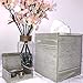 Perimeter Line Modern Rustic Gray Cube Tissue Box Cover with Slide-Off Top and Small Trinket Box