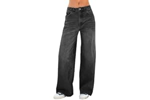 EMMIOL Women's 2025 Wide Leg Jeans Distress Mid Waist Denim Pants Vintage Y2K Trousers