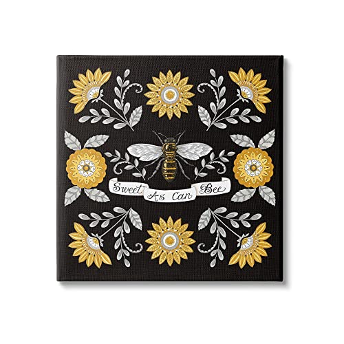 Stupell Industries Sweet as Can Bee Sentiment Vintage Floral Pattern Canvas Wal…