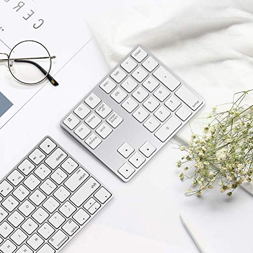 Bluetooth Number Pad, Lekvey Aluminum Rechargeable Wireless Numeric Keypad Slim 34-Keys External Numpad Keyboard Data Entry for Laptop, MacBook, MacBook Air/Pro, iMac, Windows, Surface Pro - Silver