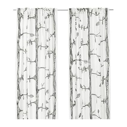 Eivor Pair Of Curtains White Black 300cm X 145cm Each Amazon Co
