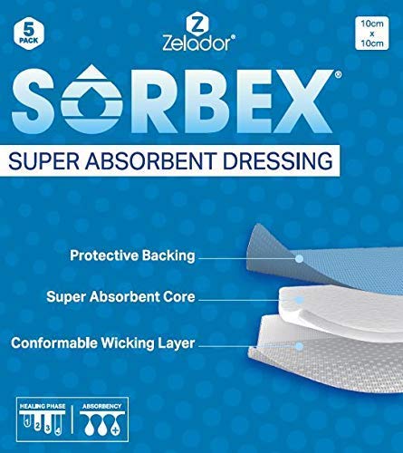 Sorbex Super Absorbent Dressing Pad for Moderate to Heavy Exuding Draining Wounds (15x15cm) Superior Moisture Absorption sterile and Breathable
