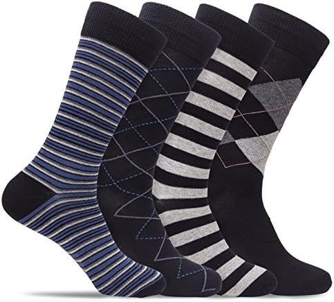 Mens 4 Pack of Light Cotton Blend Fun, Funky and Colorful Business Dress Socks