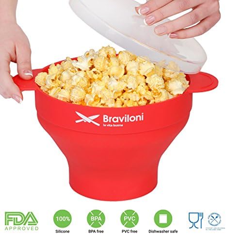 Popcorn Maker for Microwave - Red - Premium Popcorn Popper - FDA approved BPA Free Silicone Bowl with Lid - Save on Hot Air and Machine Popcorn Popper - Cook Healthy Popcorn from Kernels