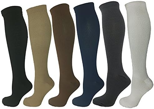 Sporteveryday 6 Pair Compression Socks for Women and Men Athletic Running Socks-BEST for Running,Travel, Pregnancy, Shin Splints, Nursing-Below Knee High (Black, White, Tan, Grey, Brown, Blue, L/XL)