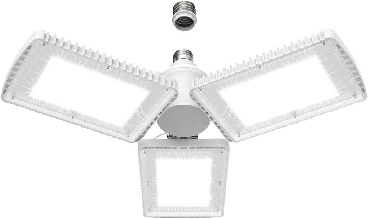 Olafus LED Garage Lights 100W Deformable Garage Lighting, 11000LM, 6000K LED Garage Ceiling Light Fixtures, LED Shop Light with Three Adjustable Panels, LED Light for Garage, Workshop, Warehouse: Home Improvement