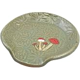 Retro Earthy Green Mushroom Spoon Rest, American Made Ceramic Stoneware