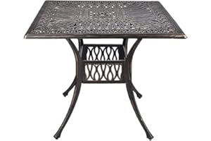 OKIDA 35.4'' Outdoor Patio Bistro Table Patio Bistro Square Dining Table Cast Aluminum Bistro Table with Umbrella Hole Weather Resistant (35.4'' Round Table), 31.5 inx31.5 inx29.5 in