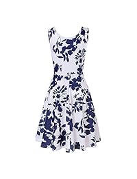 VooSaa Vestidos sin mangas para mujer Summer Floral Flare Aline Tank Sundress