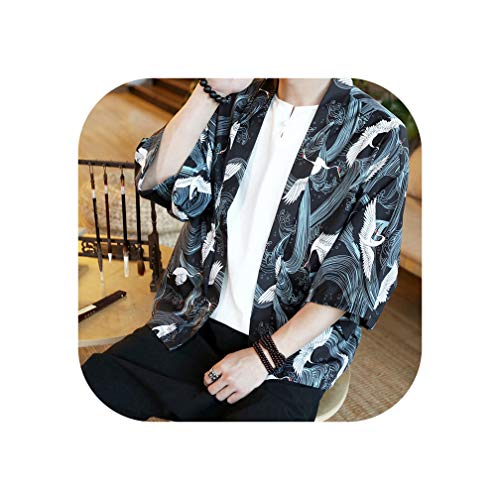 Men's Wear Japanese Kimono Traditional Loose Coat Cardigan Cosplay Japanese Yukata Kimonos Tops,Blue,M
