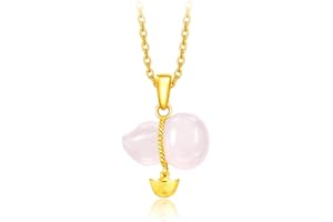 CHOW TAI FOOK 24K Gold and Rose Quartz Calabash & Ingot Pendant
