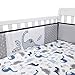 Lambs & Ivy Baby Dino Blue/White Dinosaur 4-Piece Baby Crib Bumper Pads Set