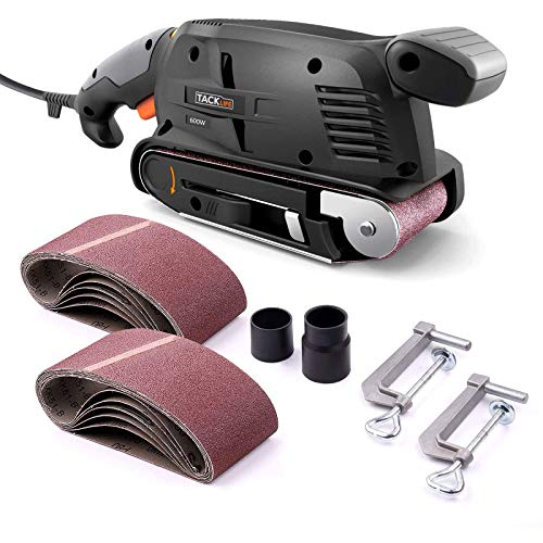 TACKLIFE Lijadora de Banda, 600W Lijadora El¨¦ctrica, 13 Lijas 75x457mm, 6 Velocidad 360-560RPM, 2 Adaptadores de…