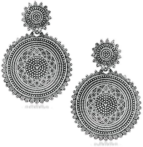 Oviya Oxidised Silver Ethnic Antique Dangler Earrings for girls and women ER2109603R