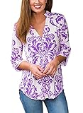YOUHUA Women Deep V Neck 3 4 Sleeve Floral Print Casual Loose Long Shirt