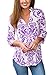 YOUHUA Women Deep V Neck 3 4 Sleeve Floral Print Casual Loose Long Shirt