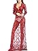 Yomoko Women Sexy Deep V-Neck Lace Maternity Photography Maxi Dress Wine Red