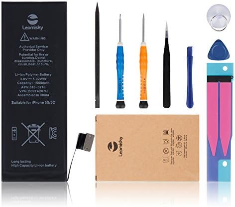 Leomisky 3.8V 1560mAh Internal Built-in Li-ion Battery Replacement for Apple iPhone 5s 5c with Repair Tools Kits Instruction Set - Works with All iPhone 5s & 5c Models (not iPhone 5)