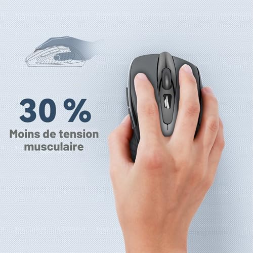 TECKNET Wireless Mouse, 2.4G Optical Mouse with 2600 DPI, Ergonomic Mouse for Laptop, PC with USB Receiver, Silent Click, Grey