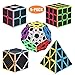 Roxenda Speed Cubes, [5 Pack] Speed Cube Set - 2x2x2 3x3x3 Megaminx Skew Pyramid Cube Carbon Fiber Sticker Magic Cubes Collection Puzzle Boxes Toy