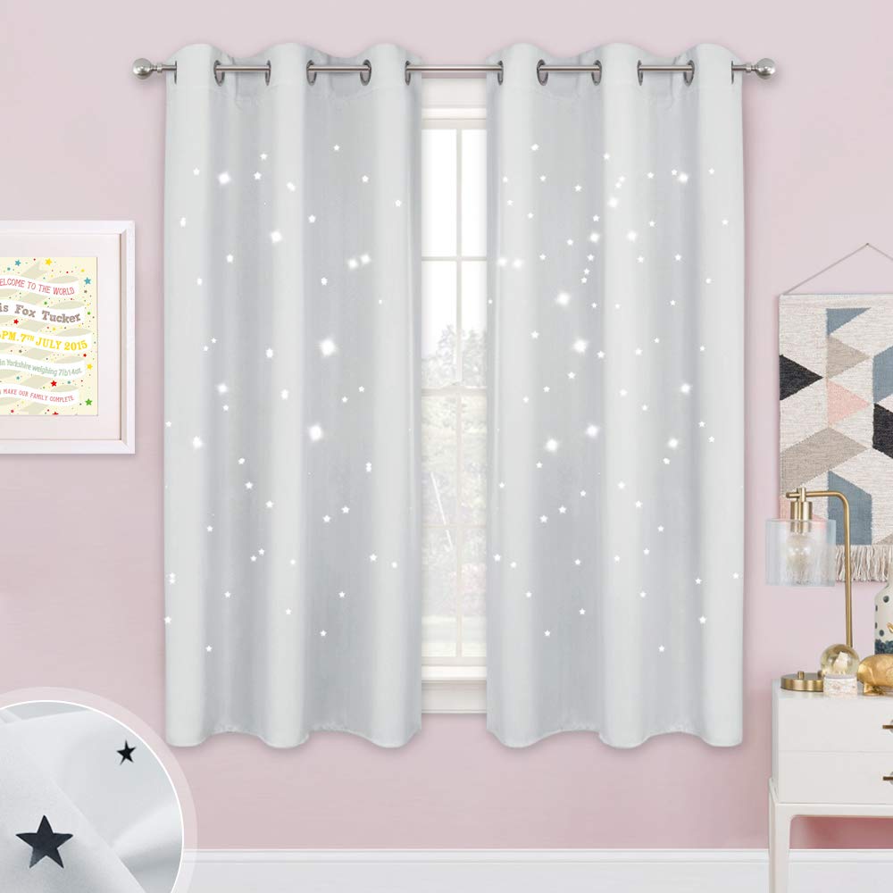 Photo 1 of NICETOWN Blackout Curtains with The Stars Cut-Outs - Grommet Thermal Insulated Window Treatment Drapes for Baby Room/Play Room/Living Room (42 inches by 63 inches, 2-Pack, Greyish White)
