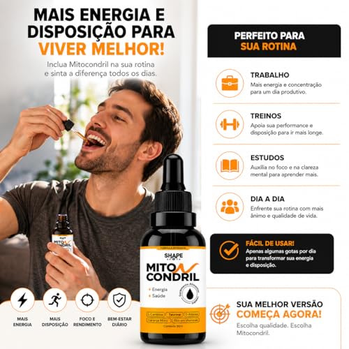 Mitocondril Suplemento Líquido 30ml Energia e Disposição Uso Diário Prático Alta Absorção Fórmula com L-Carnitina Taurina D-Ribose Suporte Nutricional Bem Estar