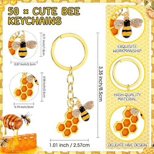 25 Sets Bee Employee Appreciation Gift Inspirational Bee Keychains Thank You Cards Organza Bag Cute Gifts for Coworker