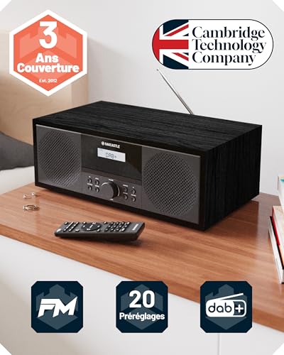 Bluetooth Dab+ Radio and CD Player | 60W Stereo System for Home | Built-in Speakers, LED Display | Dual Alarm, 20 Presets and FM | USB, MP3, AUX | Remote Control | OAKCASTLE DAB500