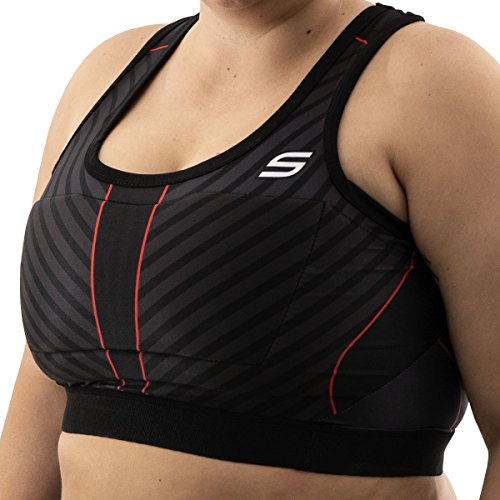 GRIT Women's Racerback Padded Sports Bra - High Impact Wire-Free Full Coverage Activewear for Paintball, Airsoft, Kickball, Dodgeball, and Gym Workout (Medium) Stealth Black