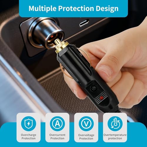 2 x 12 V Male Cigarette Lighter Sockets, 12 V Male Cigarette Lighter Socket with 20 A Fuses and LED Indicator, Universal Connector for Car, Air Pump, Motorcycle, Truck, Boat, Car Accessories