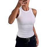 CHICME Womens Summer Sleeveless Tank Top Casual Ribbed Racerback Basic Fitted Thick Strap Shirts Tops