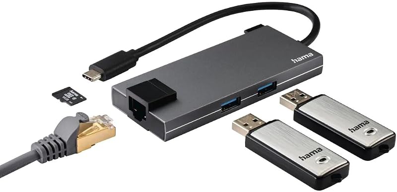 USB C Hub 5 Ports (Multiport Adapter 1x HDMI 4K Ultra HD, 1x LAN Gigabit Ethernet, 2X USB-A, 1x USB-C zur Übertragung von Daten und zum Laden mit PD, USB C Adapter 5in1 für Büro, Homeoffice) Alu