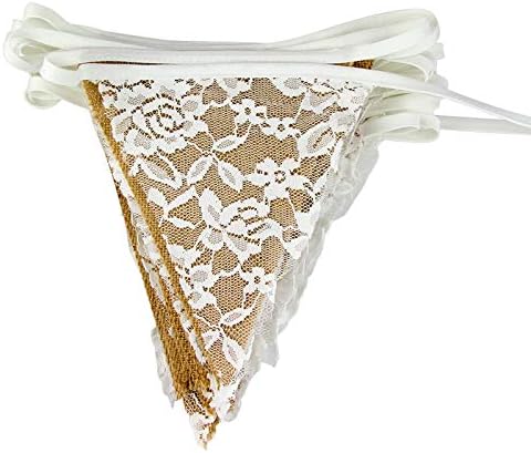 G2PLUS Hessian and Lace Bunting - 10M Rustic Wedding Bunting - 36PCS Vintage Lace Garland for Wedding Birthday Party Decoration - Image 3