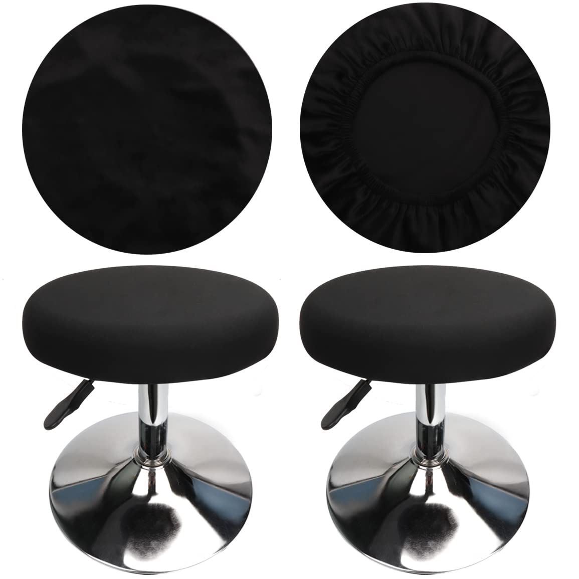 HuaLiSiJi Stool Covers Round 12"-16"/30-40cm Bar Stool Covers Velvet Round, Fabric is Soft and plush Washable Easy Care and Durable (2 Pcs Black)