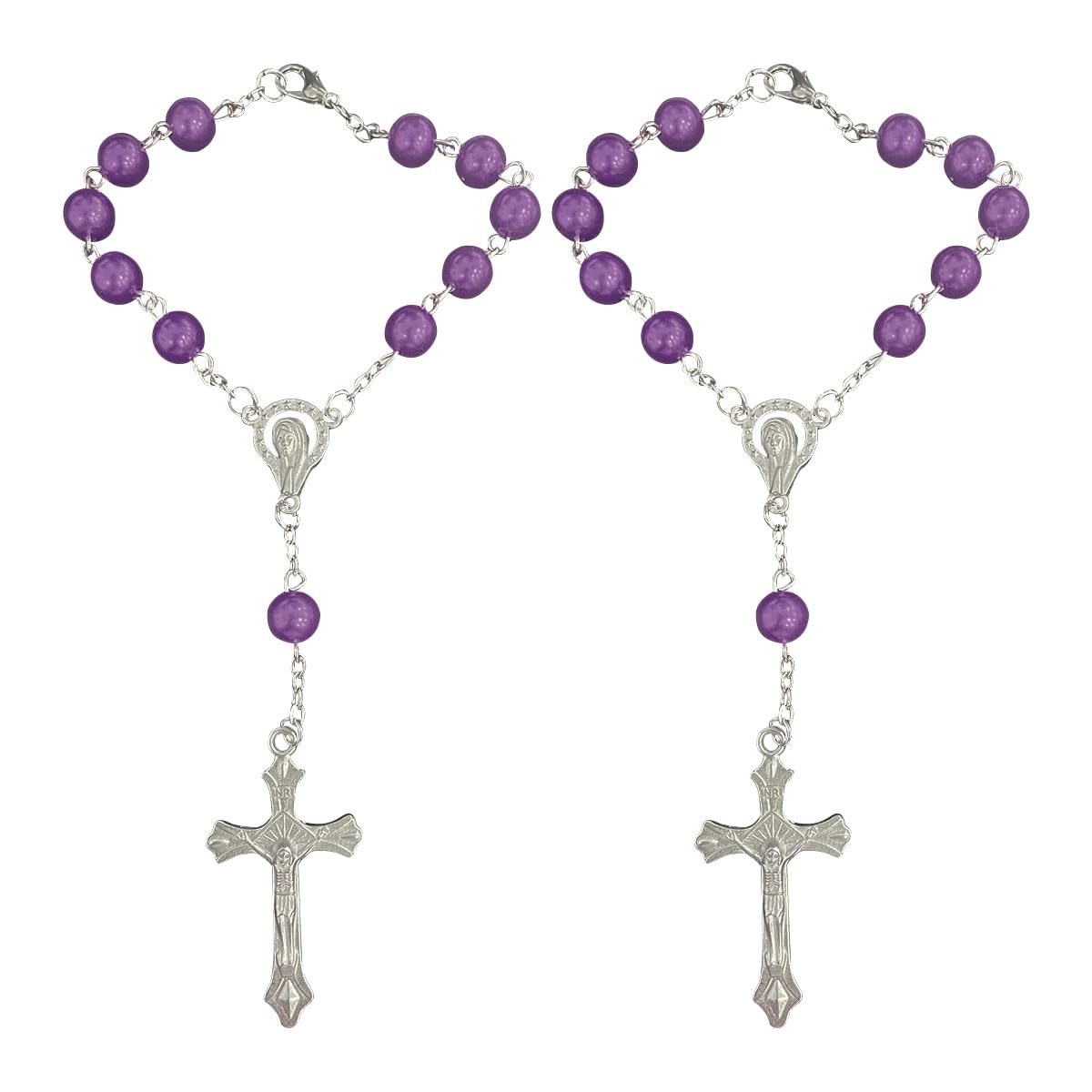 Photo 1 of 2PCS Purple Rosary Pendant for Rearview Mirror, Car Interior Rear View Mirror Charm Auto Decor, Medal and Cross Personalized Hanging Accessories for Women and Men