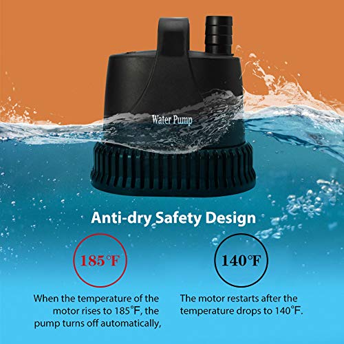MQ 400 GPH Submersible Water Pump with Handle (25W), Ultra Quiet Pump with 6.9 ft High Lift, Fountain Pump with 3 Nozzles for Fish Tank, Pond, Aquarium, Hydroponics - Thumbnail 2