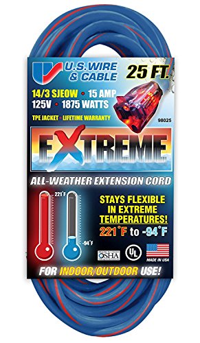 US Wire 98025 14/3 25-Foot SJEOW TPE Extension Cord (Blue, 2-Pack)
