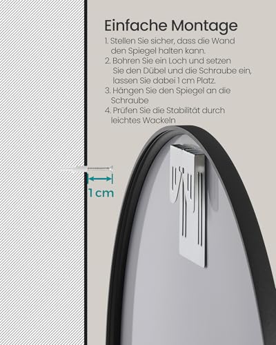 SONGMICS 50cm d Mirror Round Mirror Wall Mirror Metal Frame Easy Mount Modern Bathroom Living Room Bedroom Hallway Entrance Ink Black LWM101BD03