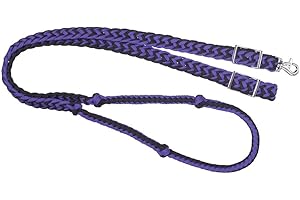 Tough 1 Knotted Cord Roping Reins, Purple/Black