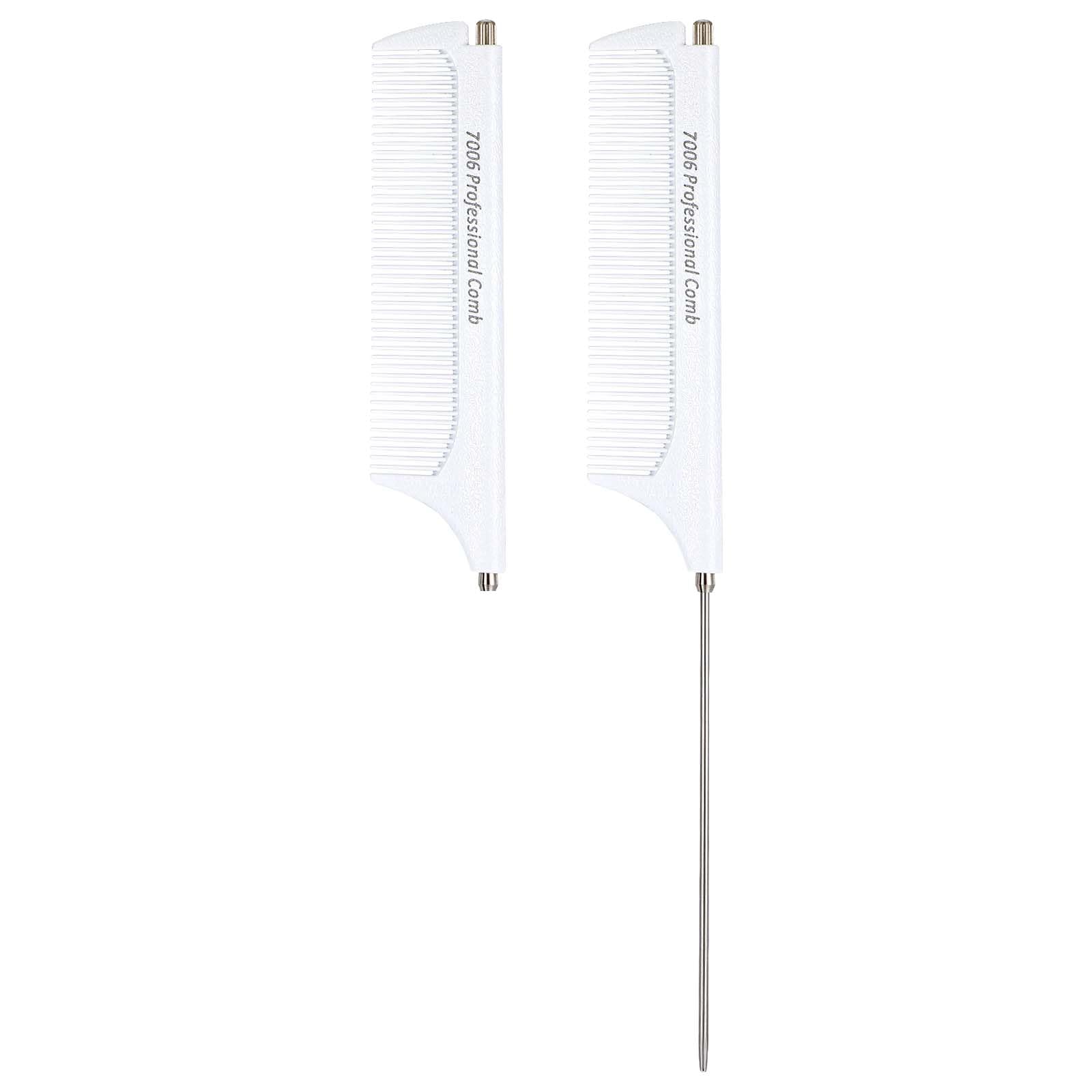 Photo 1 of Mabor Retractable Rat Tail Comb for Parting, Portable Pocket Fine Tooth Teasing Comb for Styling, Cutting, Braiding - Stainless Steel Pin Tail - White