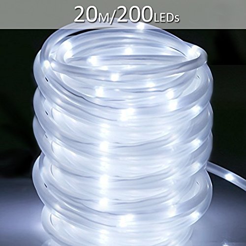Ustellar 66ft 200 LED Rope Lights, IP65 Waterproof USB 5V String Lights, Outdoor Fairy Lighting for DIY Wedding, Party, Garden, Yard, Corridor, Christmas Decorations, Cool White
