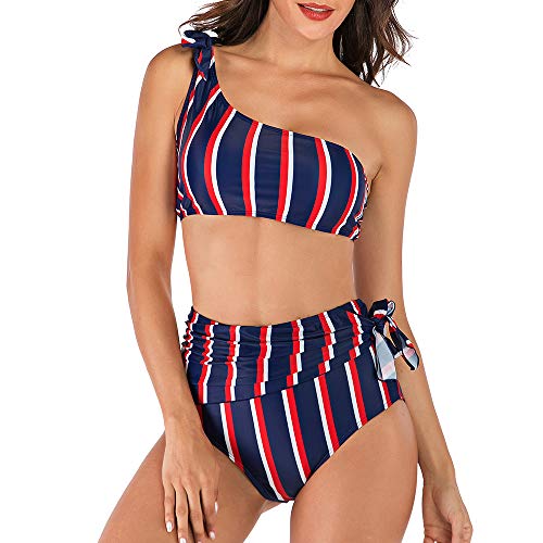 Advoult High Waist Bikini Sets for Women Two Piece Fashion Swimsuit One Shoulder Bathing Suits Swimwear - Thumbnail 6
